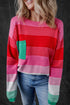 Soft Striped Knit Patch Pocket Pullover Sweater