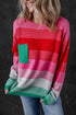 Soft Striped Knit Patch Pocket Pullover Sweater