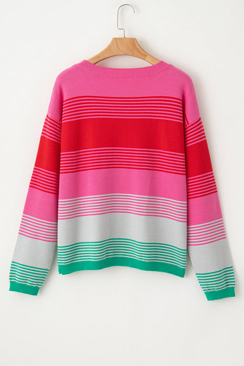Soft Striped Knit Patch Pocket Pullover Sweater
