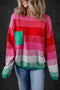 Soft Striped Knit Patch Pocket Pullover Sweater