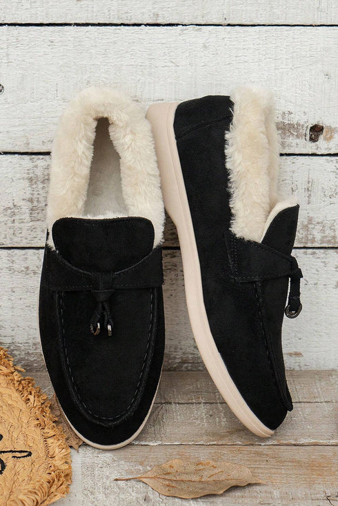 Soft Suede Furry Lined Slip On Flat Shoes