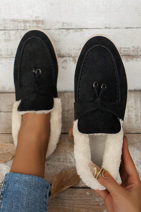 Soft Suede Furry Lined Slip On Flat Shoes