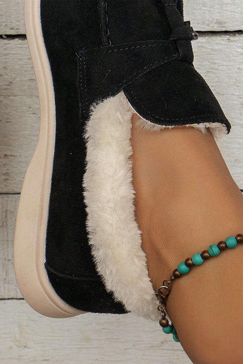 Soft Suede Furry Lined Slip On Flat Shoes