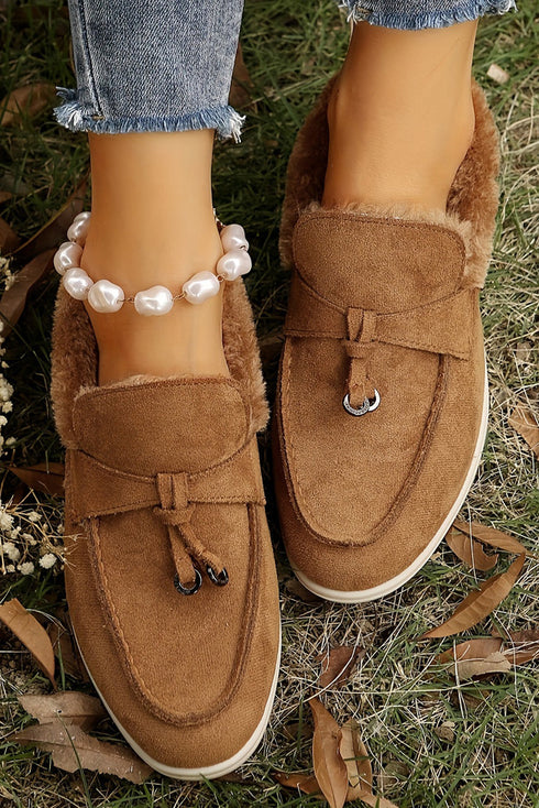 Soft Suede Furry Lined Slip On Flat Shoes