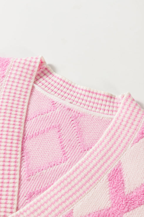 Soft Textured Argyle Pattern Open Front Cardigan