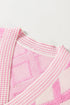 Soft Textured Argyle Pattern Open Front Cardigan