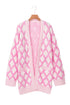 Soft Textured Argyle Pattern Open Front Cardigan