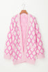 Soft Textured Argyle Pattern Open Front Cardigan