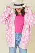 Soft Textured Argyle Pattern Open Front Cardigan