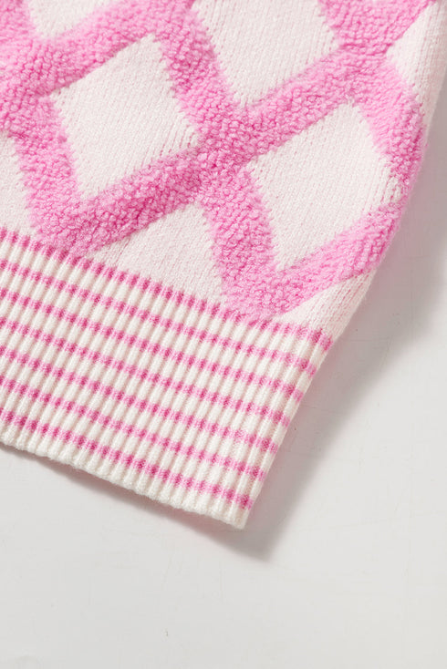 Soft Textured Argyle Pattern Open Front Cardigan