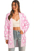 Soft Textured Argyle Pattern Open Front Cardigan