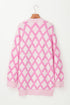 Soft Textured Argyle Pattern Open Front Cardigan
