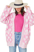 Soft Textured Argyle Pattern Open Front Cardigan