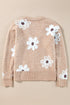Soft Textured Floral Button Front V Neck Cardigan