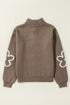 Soft Textured Floral Print Quarter Zip Long Sleeve Sweater