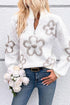 Soft Textured Floral Print Quarter Zip Long Sleeve Sweater