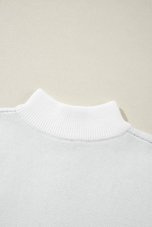 Soft Textured Floral Print Quarter Zip Long Sleeve Sweater