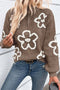 Soft Textured Floral Print Quarter Zip Long Sleeve Sweater