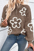 Soft Textured Floral Print Quarter Zip Long Sleeve Sweater
