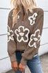 Soft Textured Floral Print Quarter Zip Long Sleeve Sweater