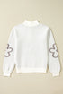 Soft Textured Floral Print Quarter Zip Long Sleeve Sweater