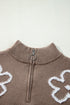 Soft Textured Floral Print Quarter Zip Long Sleeve Sweater