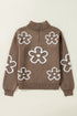 Soft Textured Floral Print Quarter Zip Long Sleeve Sweater