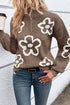 Soft Textured Floral Print Quarter Zip Long Sleeve Sweater