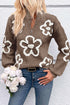 Soft Textured Floral Print Quarter Zip Long Sleeve Sweater