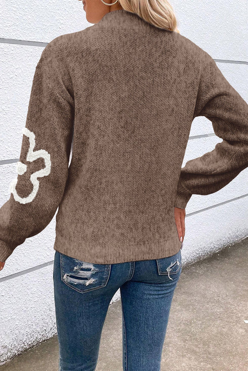 Soft Textured Floral Print Quarter Zip Long Sleeve Sweater