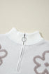 Soft Textured Floral Print Quarter Zip Long Sleeve Sweater