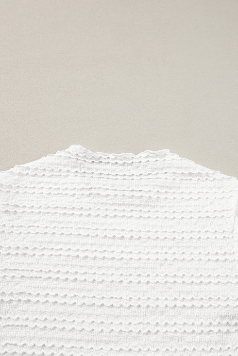 Soft Textured Jacquard Knit Slim Fit Long Sleeve Top