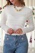 Soft Textured Jacquard Knit Slim Fit Long Sleeve Top