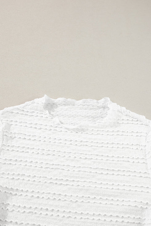 Soft Textured Jacquard Knit Slim Fit Long Sleeve Top