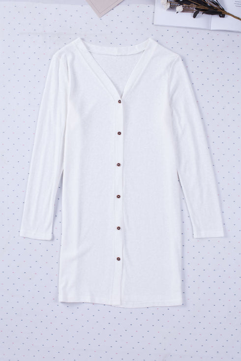 Soft Textured Knit Button Front Long Sleeve Cardigan