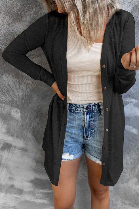 Soft Textured Knit Button Front Long Sleeve Cardigan