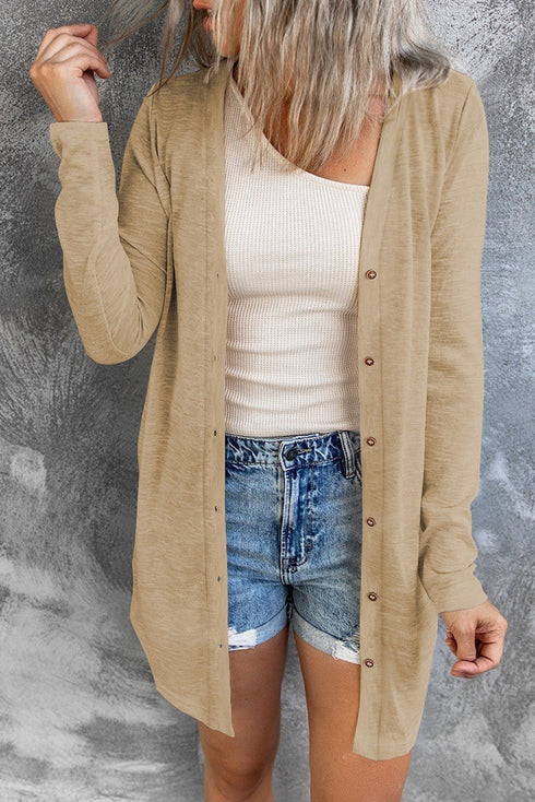 Soft Textured Knit Button Front Long Sleeve Cardigan