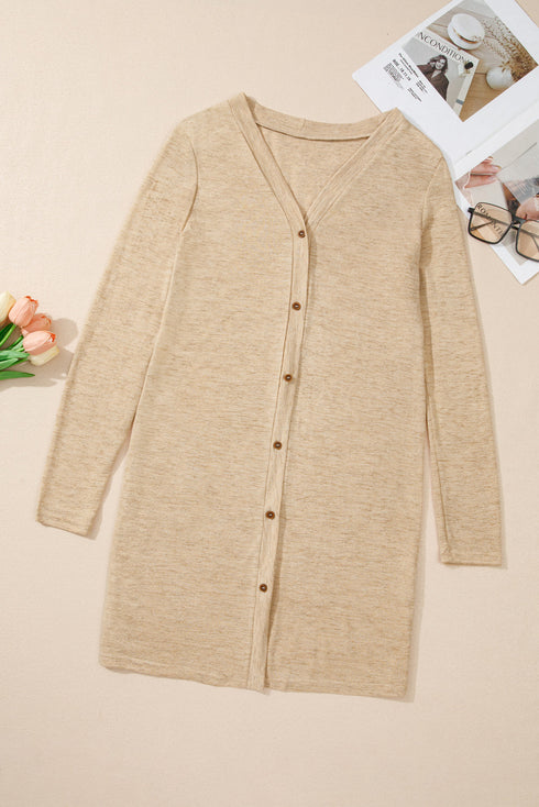 Soft Textured Knit Button Front Long Sleeve Cardigan