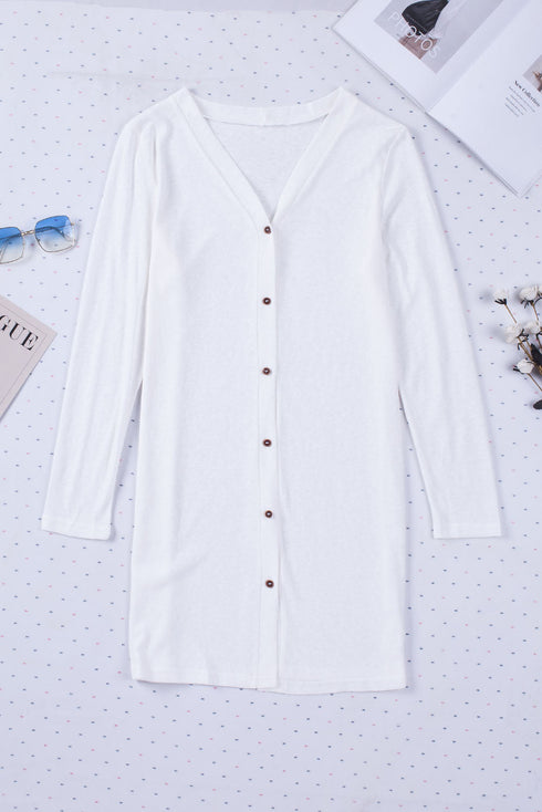 Soft Textured Knit Button Front Long Sleeve Cardigan