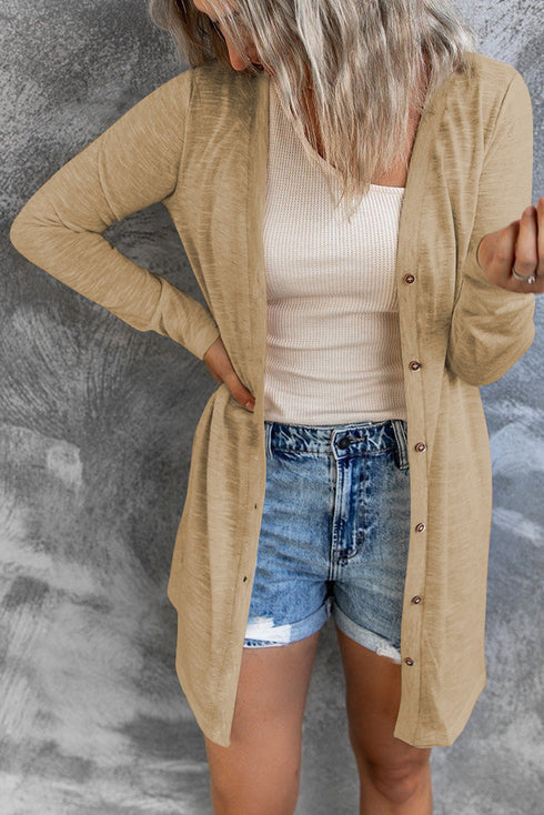 Soft Textured Knit Button Front Long Sleeve Cardigan