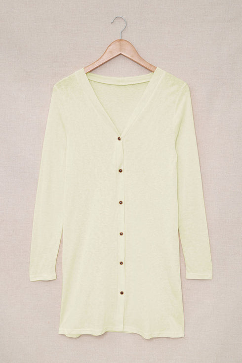 Soft Textured Knit Button Front Long Sleeve Cardigan
