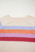 Soft Textured Knit Stripe Drop Shoulder Balloon Sleeve Sweater