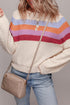 Soft Textured Knit Stripe Drop Shoulder Balloon Sleeve Sweater