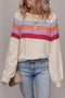 Soft Textured Knit Stripe Drop Shoulder Balloon Sleeve Sweater