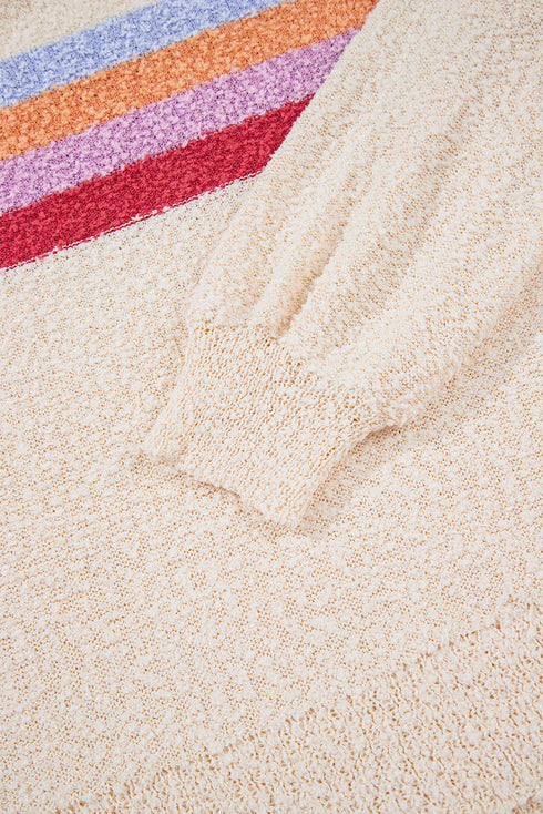 Soft Textured Knit Stripe Drop Shoulder Balloon Sleeve Sweater