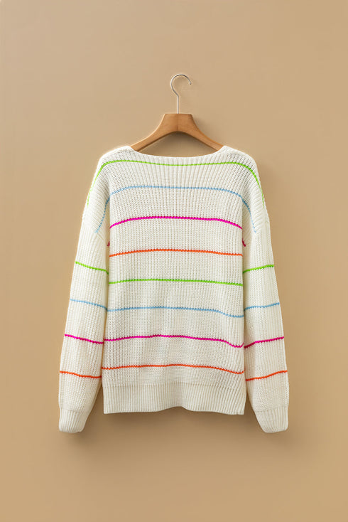 Soft Textured Striped V Neck Sweater