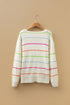 Soft Textured Striped V Neck Sweater