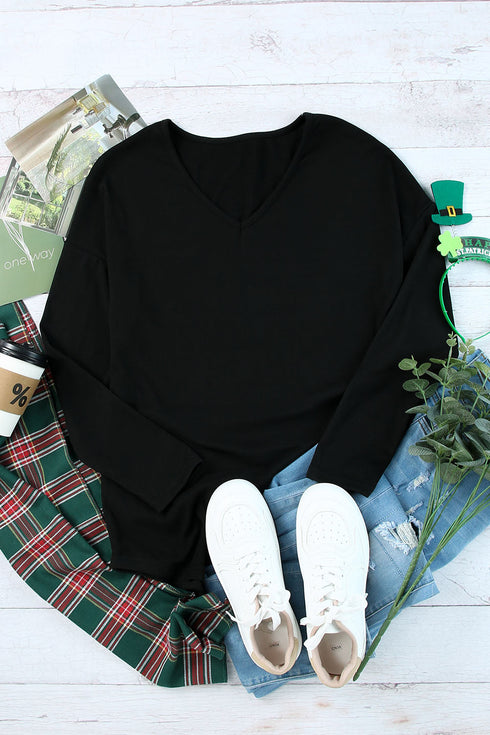 Soft V Neckline Knit Long Sleeve Pullover Top