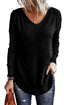 Soft V Neckline Knit Long Sleeve Pullover Top