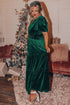Soft Velvet Shirred Waist Tiered Short Sleeve Maxi Dress